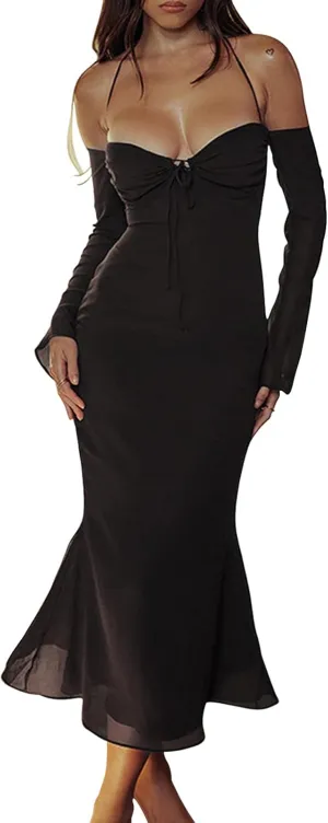 TICIFEN Women Sexy Spaghetti Strap Sleeveless Maxi Dress Backless Bodycon Ruched Long Dresses Elegant Club Party Formal Dress