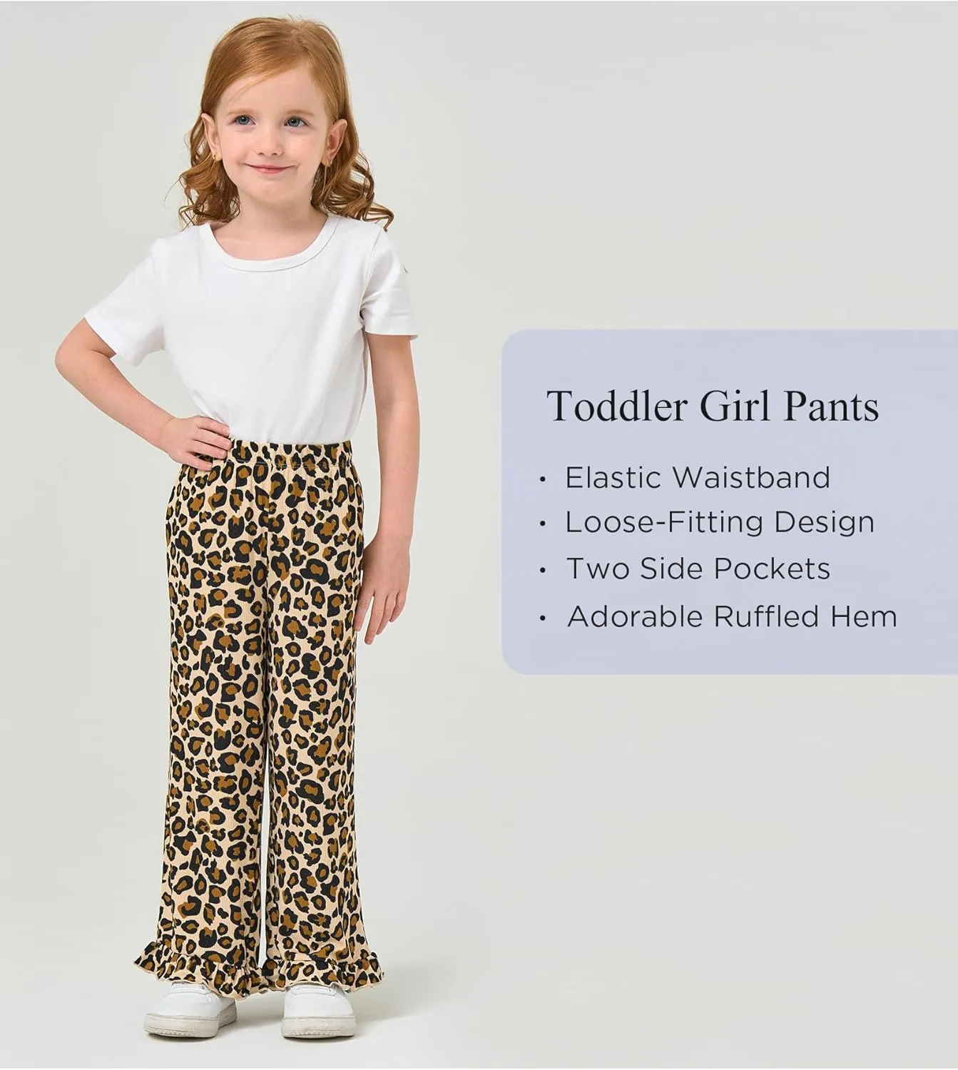 Toddler Girl Pants Soft Bamboo Viscose Casual Ruffle Wide Leg Trousers for Kids with Pockets