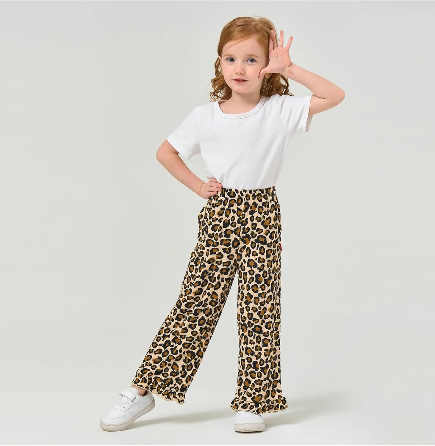 Toddler Girl Pants Soft Bamboo Viscose Casual Ruffle Wide Leg Trousers for Kids with Pockets
