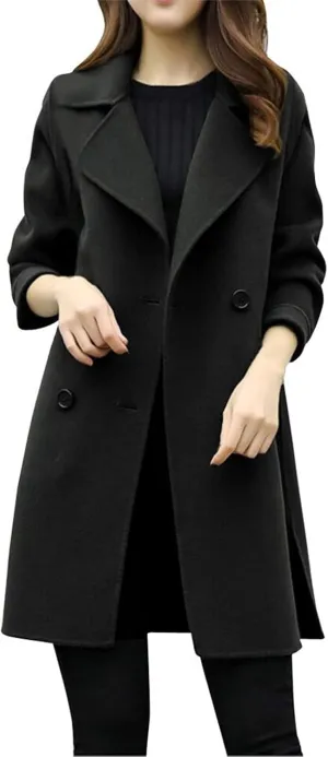 Trench Coats for Women Elegant Single Breasted Trench Coat Long Wool Coat Dressy Casual Overcoat Work Office Pea Coat