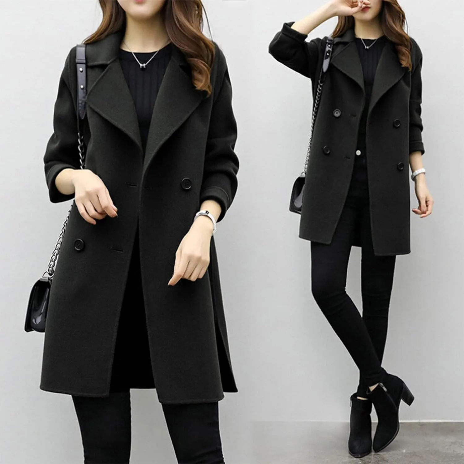 Trench Coats for Women Elegant Single Breasted Trench Coat Long Wool Coat Dressy Casual Overcoat Work Office Pea Coat
