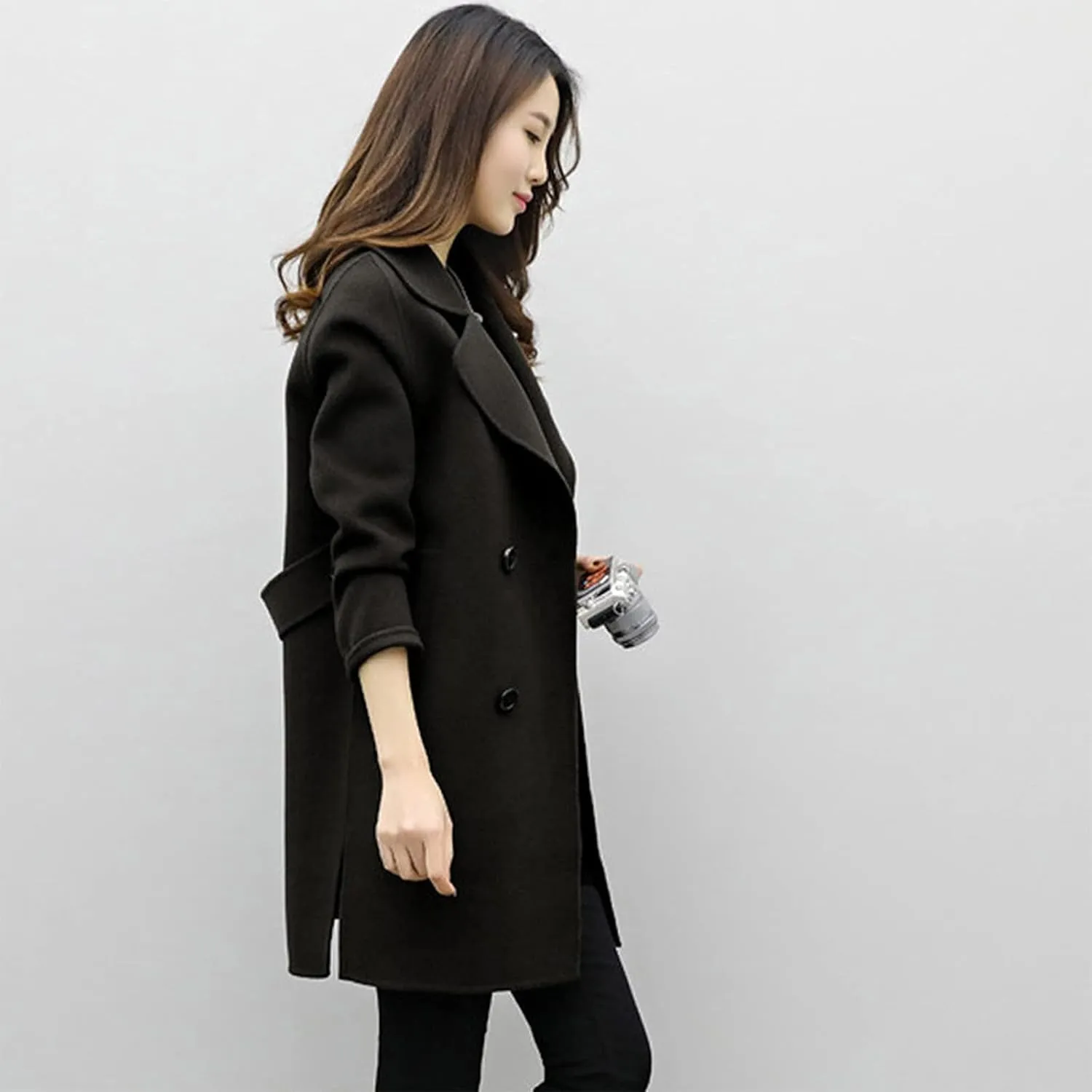 Trench Coats for Women Elegant Single Breasted Trench Coat Long Wool Coat Dressy Casual Overcoat Work Office Pea Coat