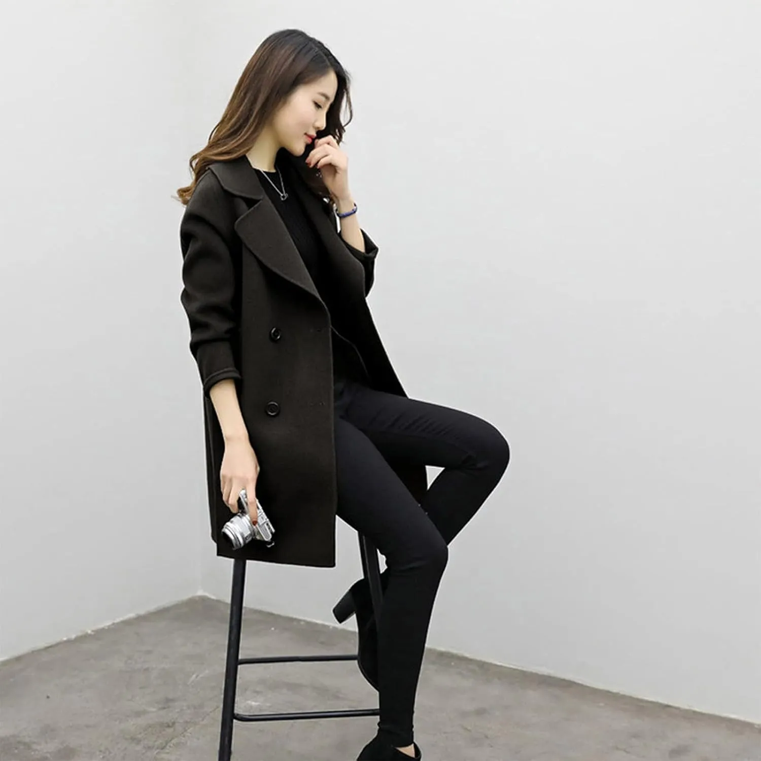 Trench Coats for Women Elegant Single Breasted Trench Coat Long Wool Coat Dressy Casual Overcoat Work Office Pea Coat