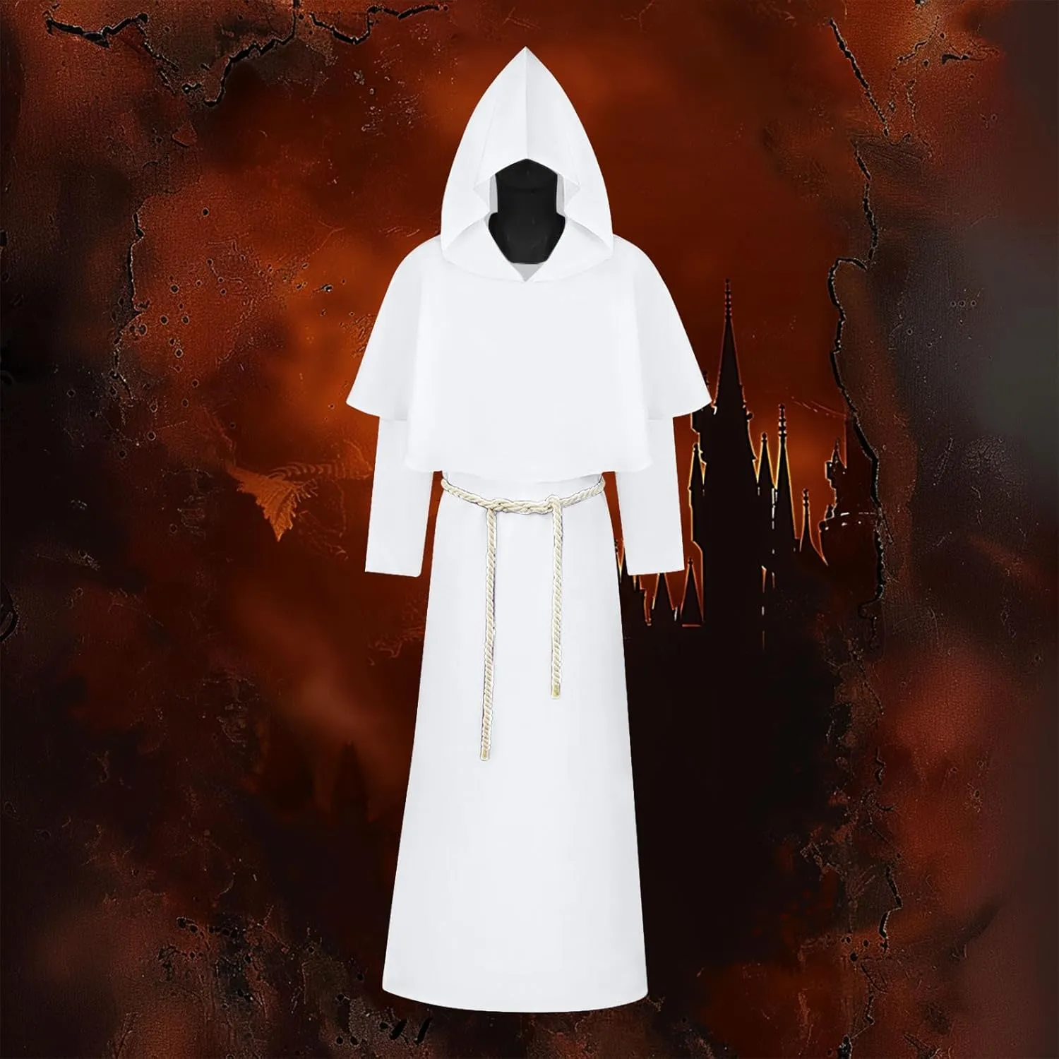 Unisex Adult Halloween Costumes Medieval Hooded Cape Cloak Cosplay Renaissance Costume Robe for Friar Monk Priest