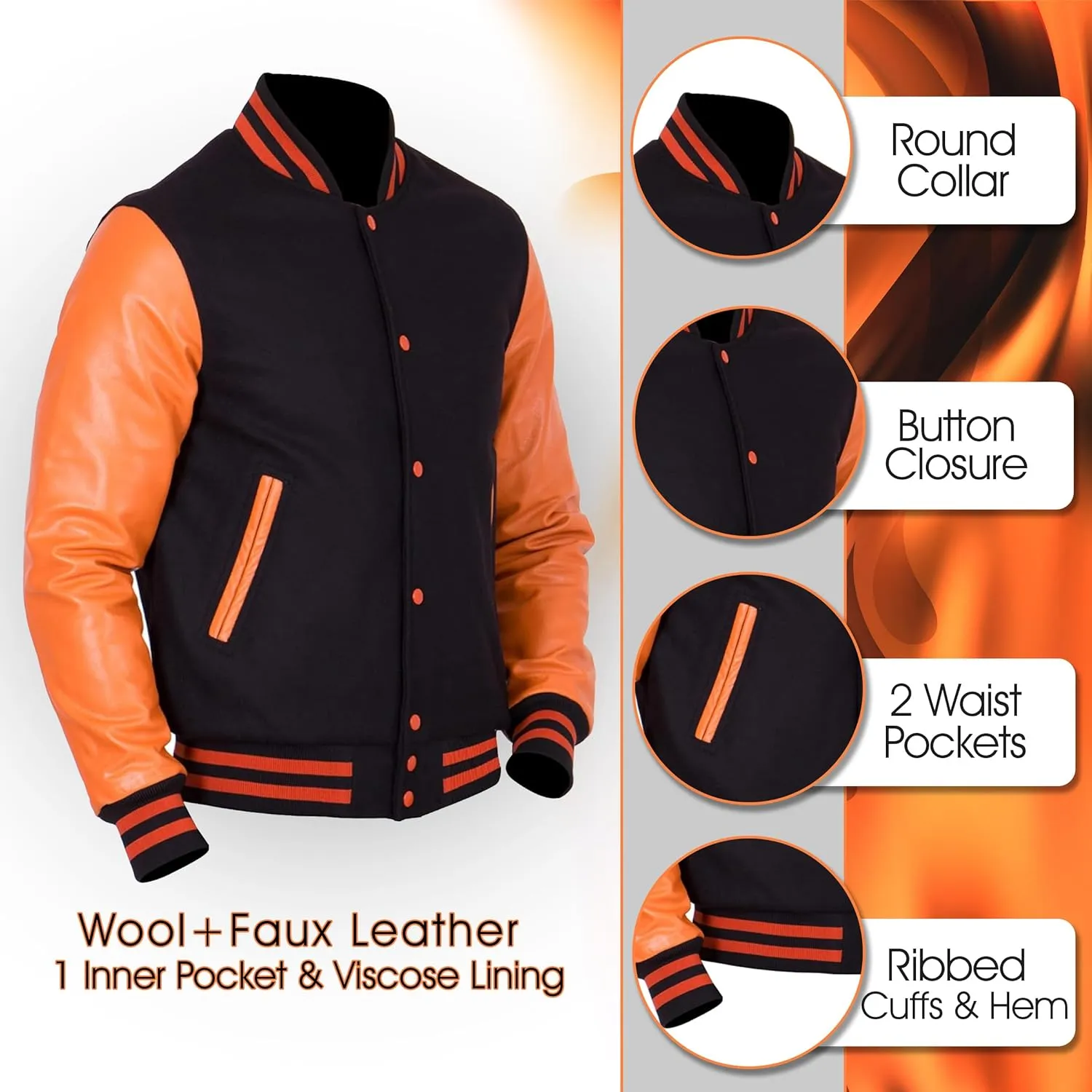 Unisex Women/Mens Varsity Letterman Jacket | College Baseball High School Bomber Wool   Faux Leather Jacket