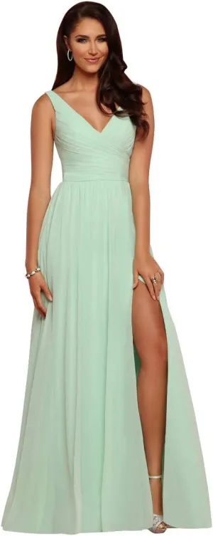 V Neck Bridesmaid Dresses Long Split Chiffon Pleated Wedding Evening Prom Gown for Women Mint Size 10