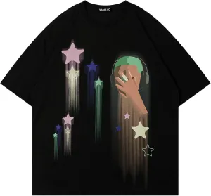 Vamtac Mens Graffiti Star Print Tee Oversized Y2k Graphic T Shirt Cause Soft Vintage Tops Trendy Outfits