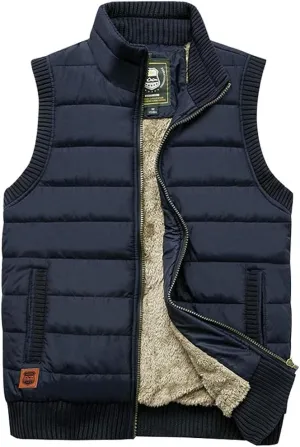 Vcansion Men's Outdoor Stand Collar Fleece Jacket Vest Casual Padded Vest Coats