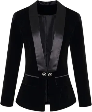 Velvet Blazer Jacket for Women Shawl Lapel Open Front Long Sleeves Suit Jacket Prom Coat Office Lady Jacket