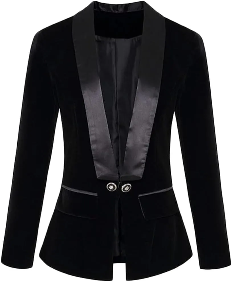 Velvet Blazer Jacket for Women Shawl Lapel Open Front Long Sleeves Suit Jacket Prom Coat Office Lady Jacket