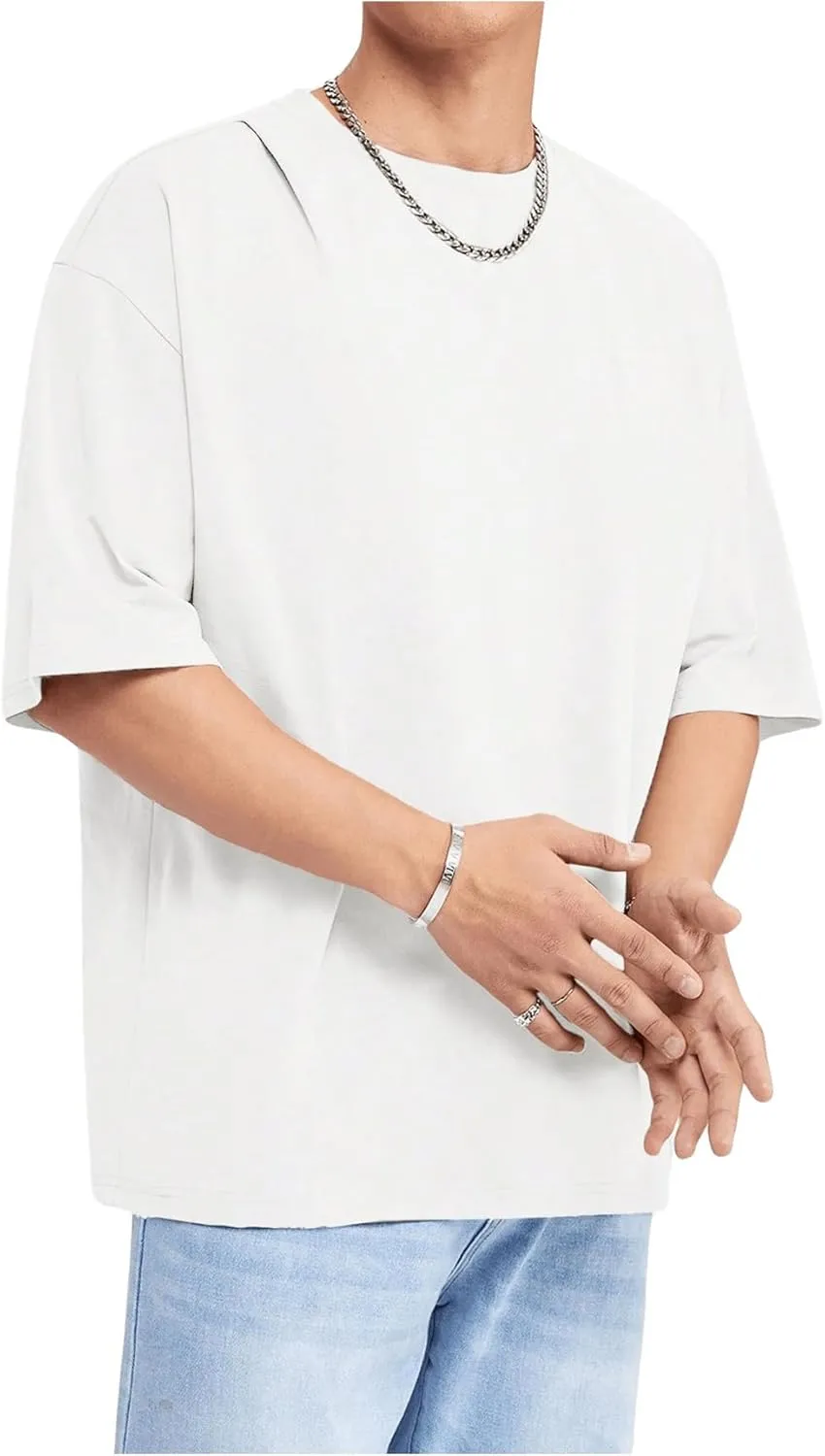 Verdusa Men's Drop Shoulder Round Neck Half Sleeve T Shirt Basic Solid Loose Tee Tops