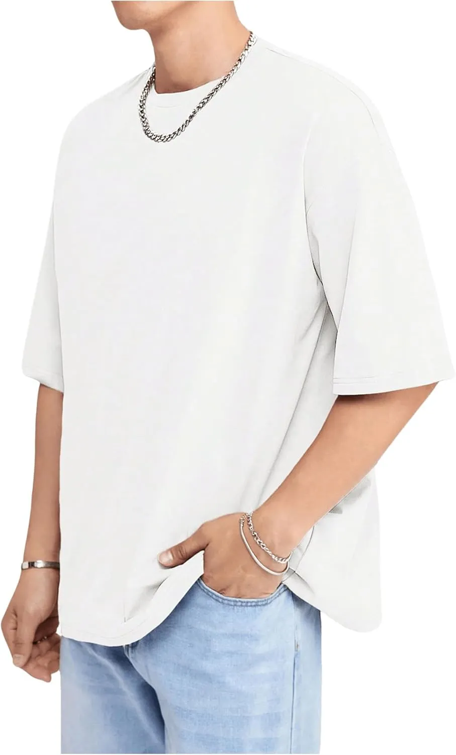 Verdusa Men's Drop Shoulder Round Neck Half Sleeve T Shirt Basic Solid Loose Tee Tops