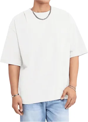 Verdusa Men's Drop Shoulder Round Neck Half Sleeve T Shirt Basic Solid Loose Tee Tops