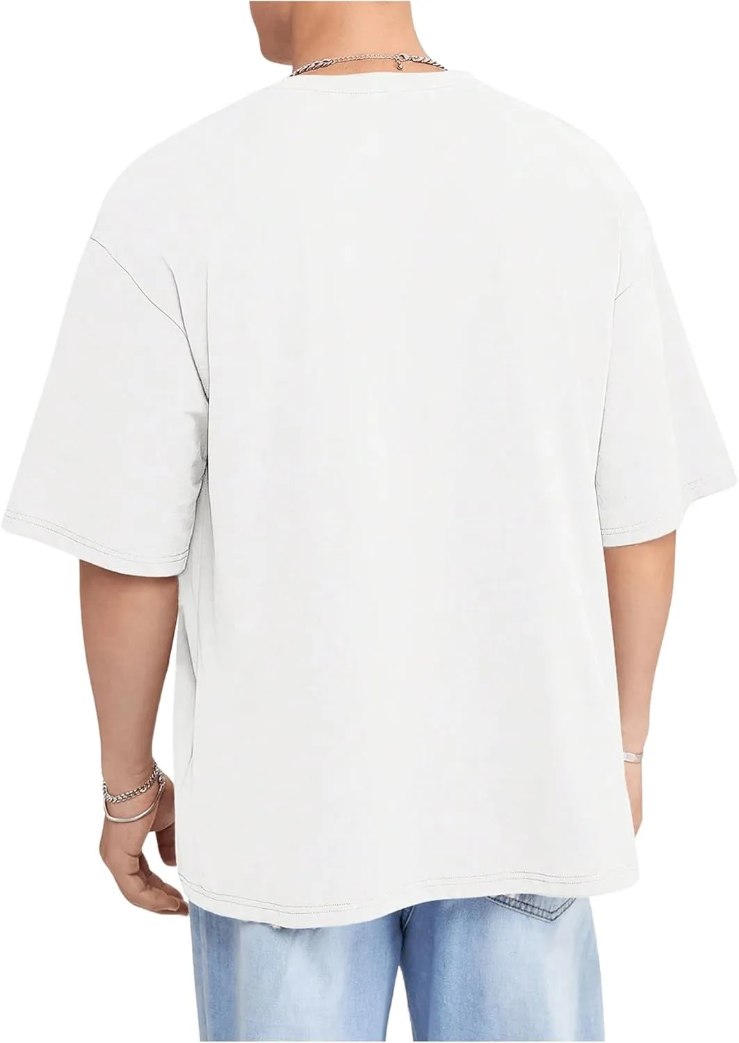 Verdusa Men's Drop Shoulder Round Neck Half Sleeve T Shirt Basic Solid Loose Tee Tops