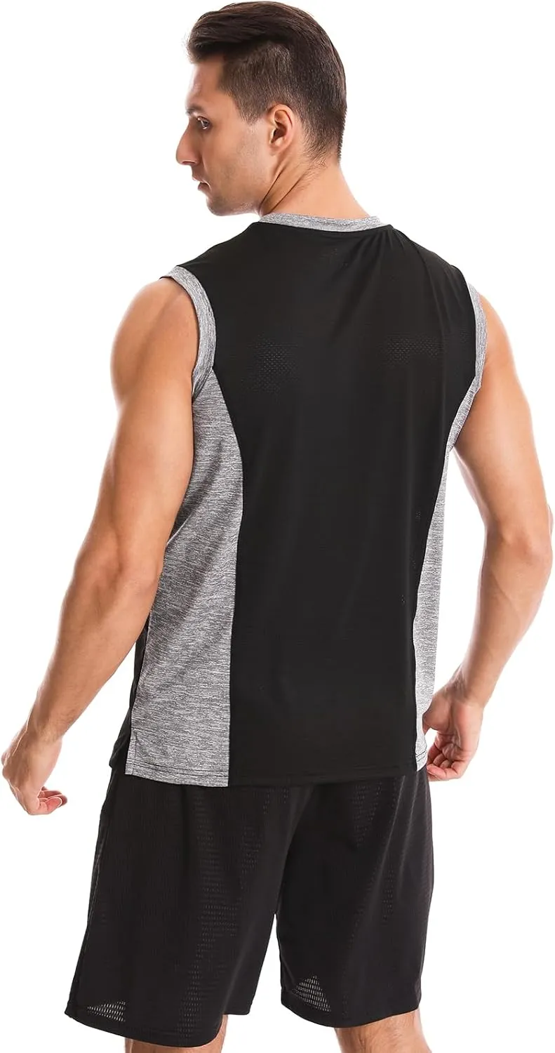 Vislivin Men's 4 Pack Tank Tops Sleeveless Workout Quick Dry Shirts Gym Muscle Shirts Athletic Bodybuilding Tee