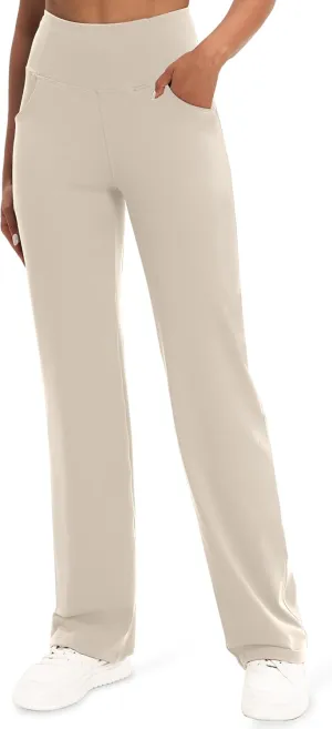 VOOVEEYA Yoga Pants Women with Pockets, Straight Wide Leg Pants High Waisted Work Dress Pants Petite/Regular/Tall