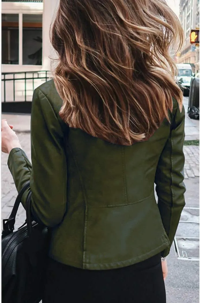 watersouprty Women's PU Leather Jacket Biker Jacket with Pockets Vintage Short Coat for Autumn Spring
