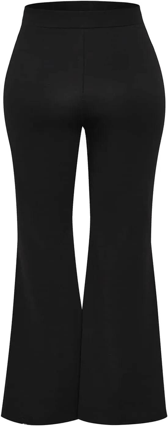 WDIRARA Women's Plus Size Elastic Waist Flare Bell Bottom Pants Casual Stretchy Long Pants