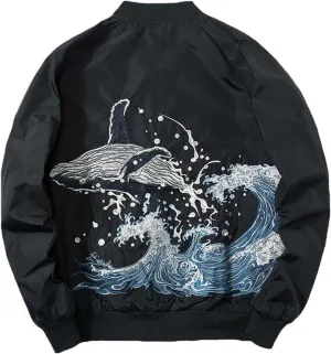 Whale Embroidered Jacket Men Spring Cotton Padded Ma-1 Thick Coat Baseball Male Coats Winter Japanese Sukajan