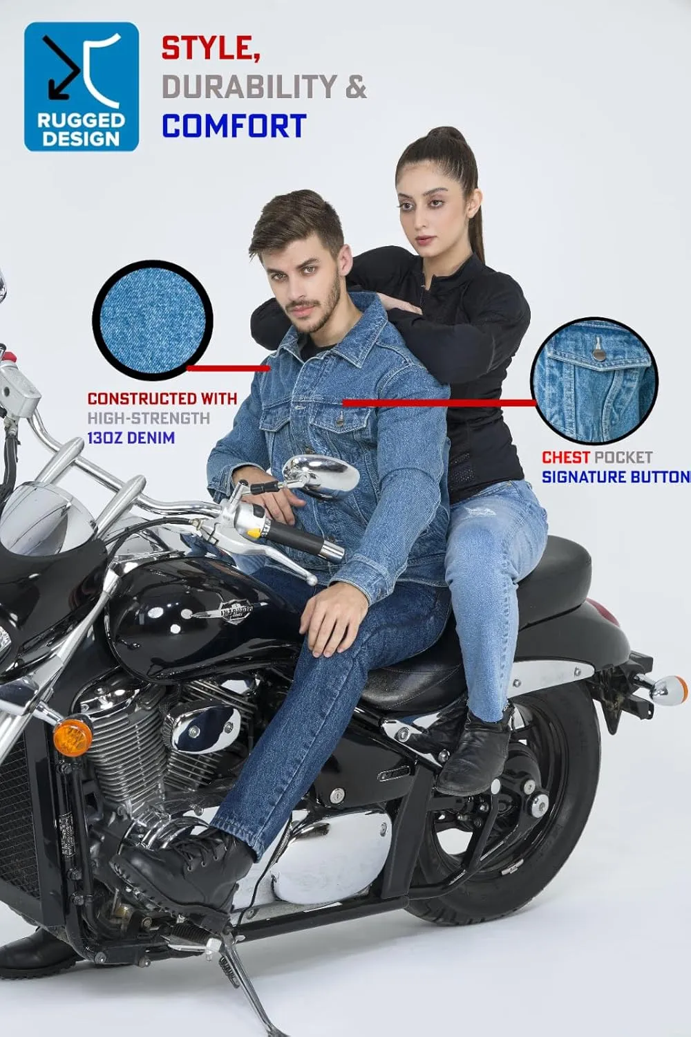 WICKED STOCK Motorcycle Men-Jeans Jacket-Trucker Jacket for Men-Denim Casual Rugged Wear Riding Jacket