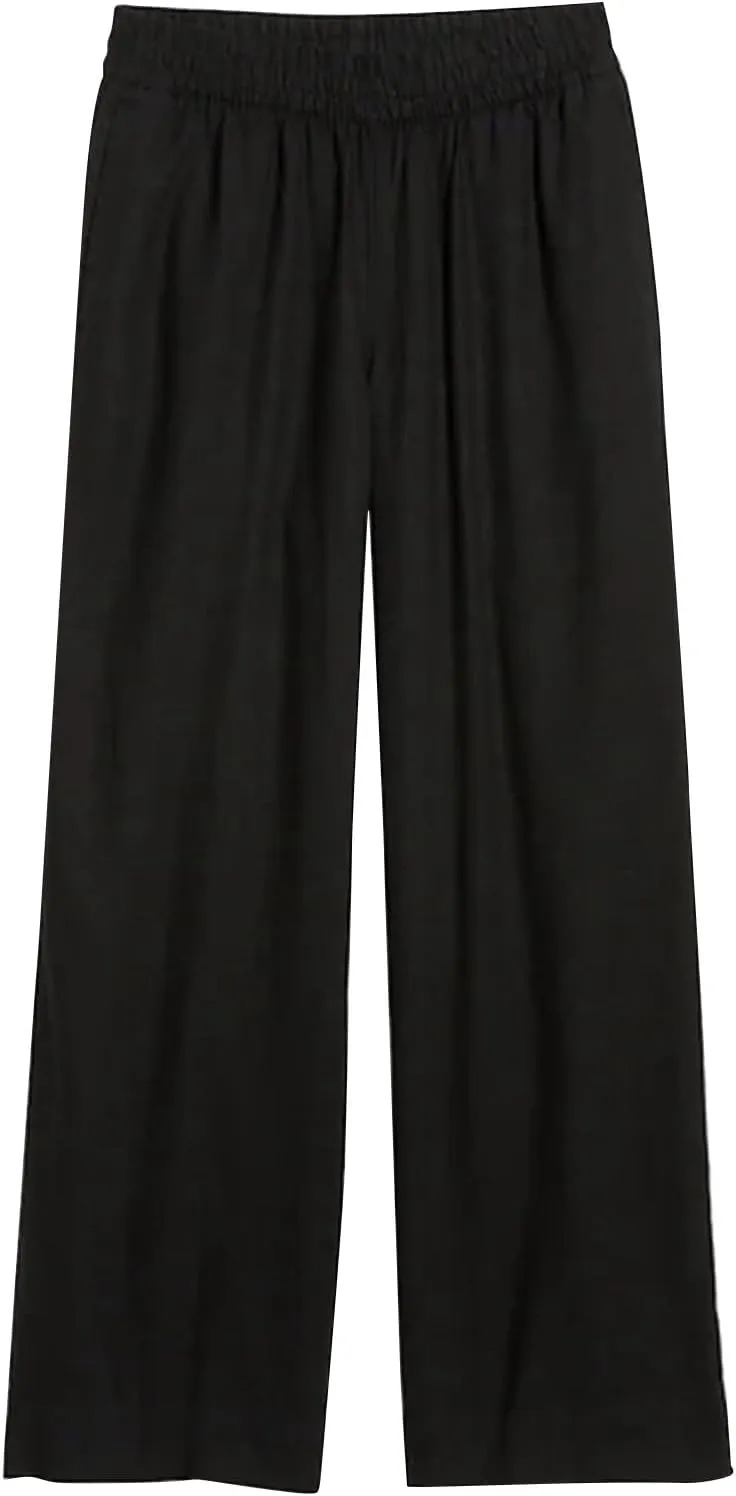 Wide Leg Linen Pants for Women Summer Boho Flowy Beach Pants Loose Fit High Waisted Casual Travel Pants with Pockets