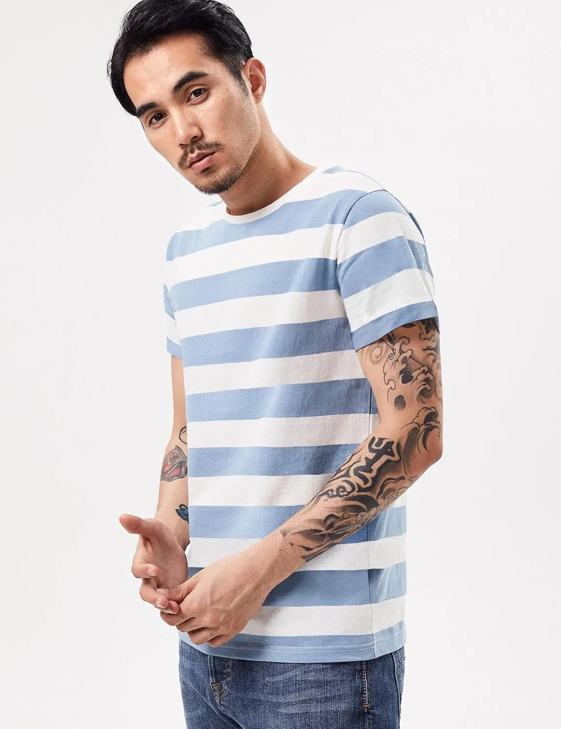 Wide Striped T Shirt for Men Sailor Tee Red White Black Navy Stripes Top Basic