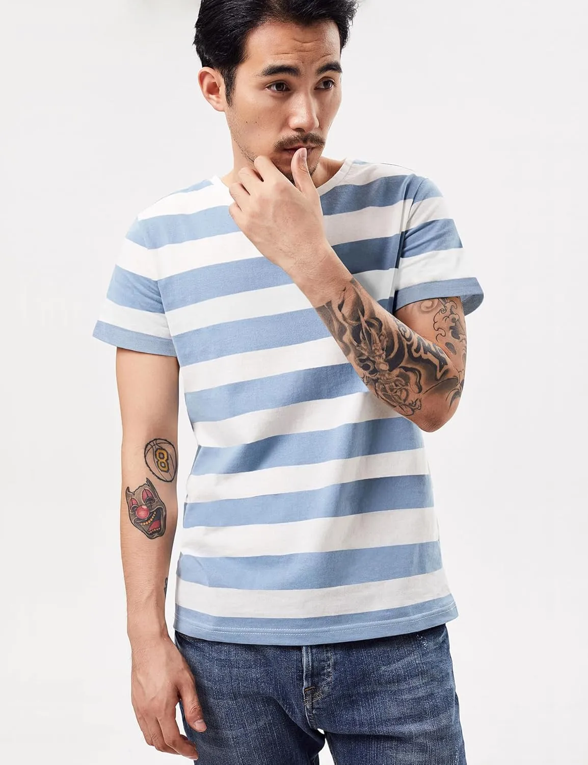 Wide Striped T Shirt for Men Sailor Tee Red White Black Navy Stripes Top Basic
