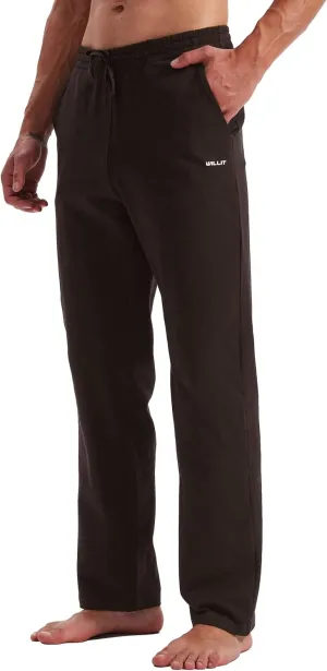 Willit Men's Cotton Yoga Sweatpants Athletic Pants Open Bottom Exercise Lounge Pants Loose Male Sweat Pants with Pockets