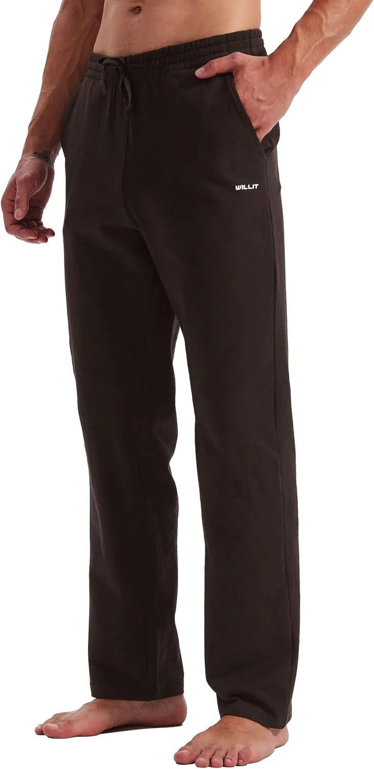 Willit Men's Cotton Yoga Sweatpants Athletic Pants Open Bottom Exercise Lounge Pants Loose Male Sweat Pants with Pockets
