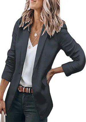 WIWIQS Women's Long Sleeve Open Front Blazer Lapel Work Office Casual Suit Solid Color Comfy Blazers