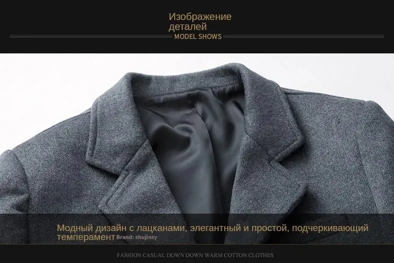 Wollanteil 54 % Mäntel für Herren, eine lange Jacke unterhalb des Knies, Herrenmantel, Herrenmantel-Windjacke, Herrenmäntel, Wollmantel für Herren