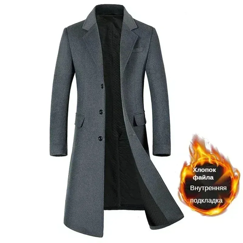 Wollanteil 54 % Mäntel für Herren, eine lange Jacke unterhalb des Knies, Herrenmantel, Herrenmantel-Windjacke, Herrenmäntel, Wollmantel für Herren
