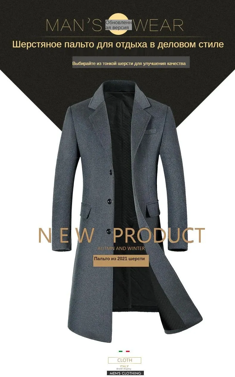 Wollanteil 54 % Mäntel für Herren, eine lange Jacke unterhalb des Knies, Herrenmantel, Herrenmantel-Windjacke, Herrenmäntel, Wollmantel für Herren