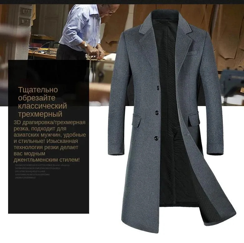 Wollanteil 54 % Mäntel für Herren, eine lange Jacke unterhalb des Knies, Herrenmantel, Herrenmantel-Windjacke, Herrenmäntel, Wollmantel für Herren