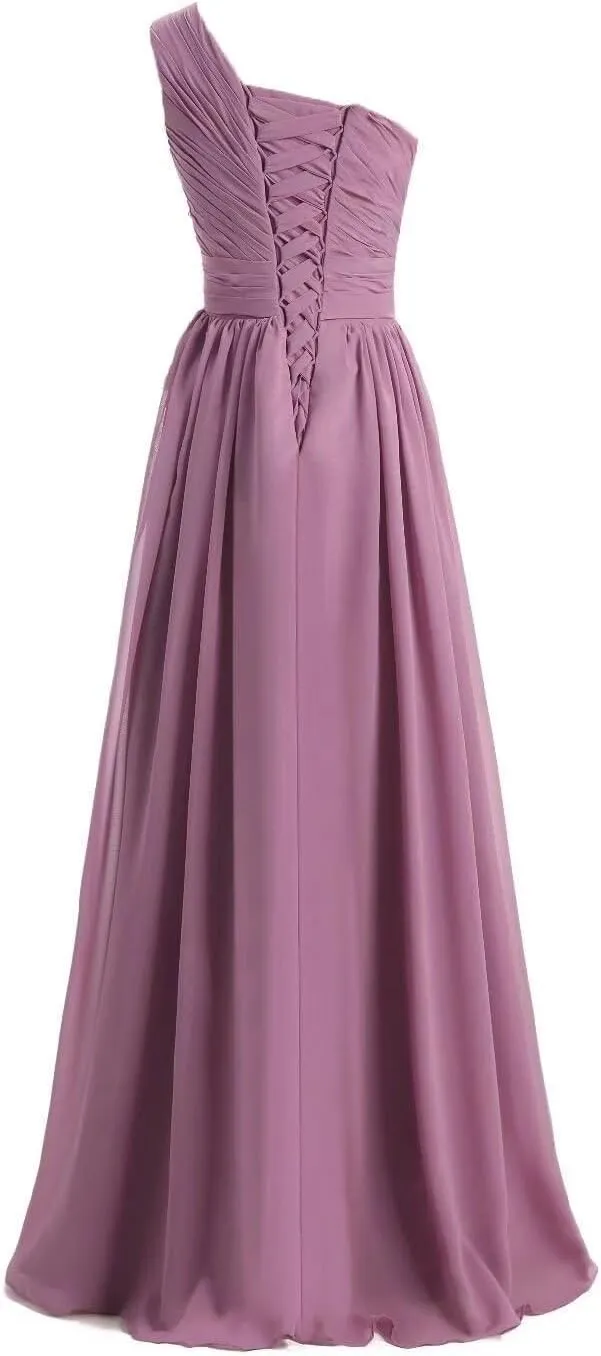 Womans One Shoulder Bridesmaid Dresses Long Chiffon Formal Prom Evening Gowns
