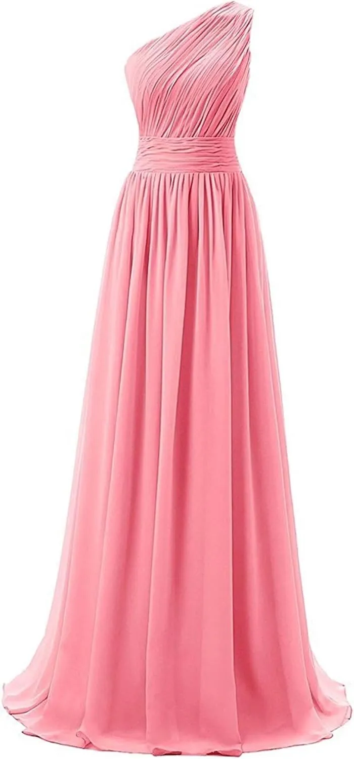 Womans One Shoulder Bridesmaid Dresses Long Chiffon Formal Prom Evening Gowns