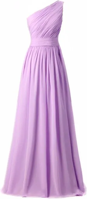 Womans One Shoulder Bridesmaid Dresses Long Chiffon Formal Prom Evening Gowns