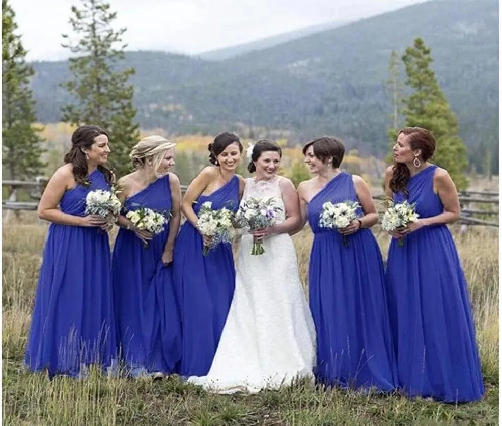 Womans One Shoulder Bridesmaid Dresses Long Chiffon Formal Prom Evening Gowns