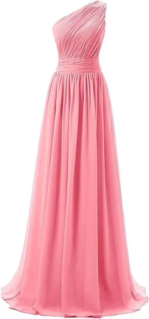 Womans One Shoulder Bridesmaid Dresses Long Chiffon Formal Prom Evening Gowns