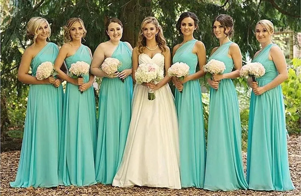 Womans One Shoulder Bridesmaid Dresses Long Chiffon Formal Prom Evening Gowns