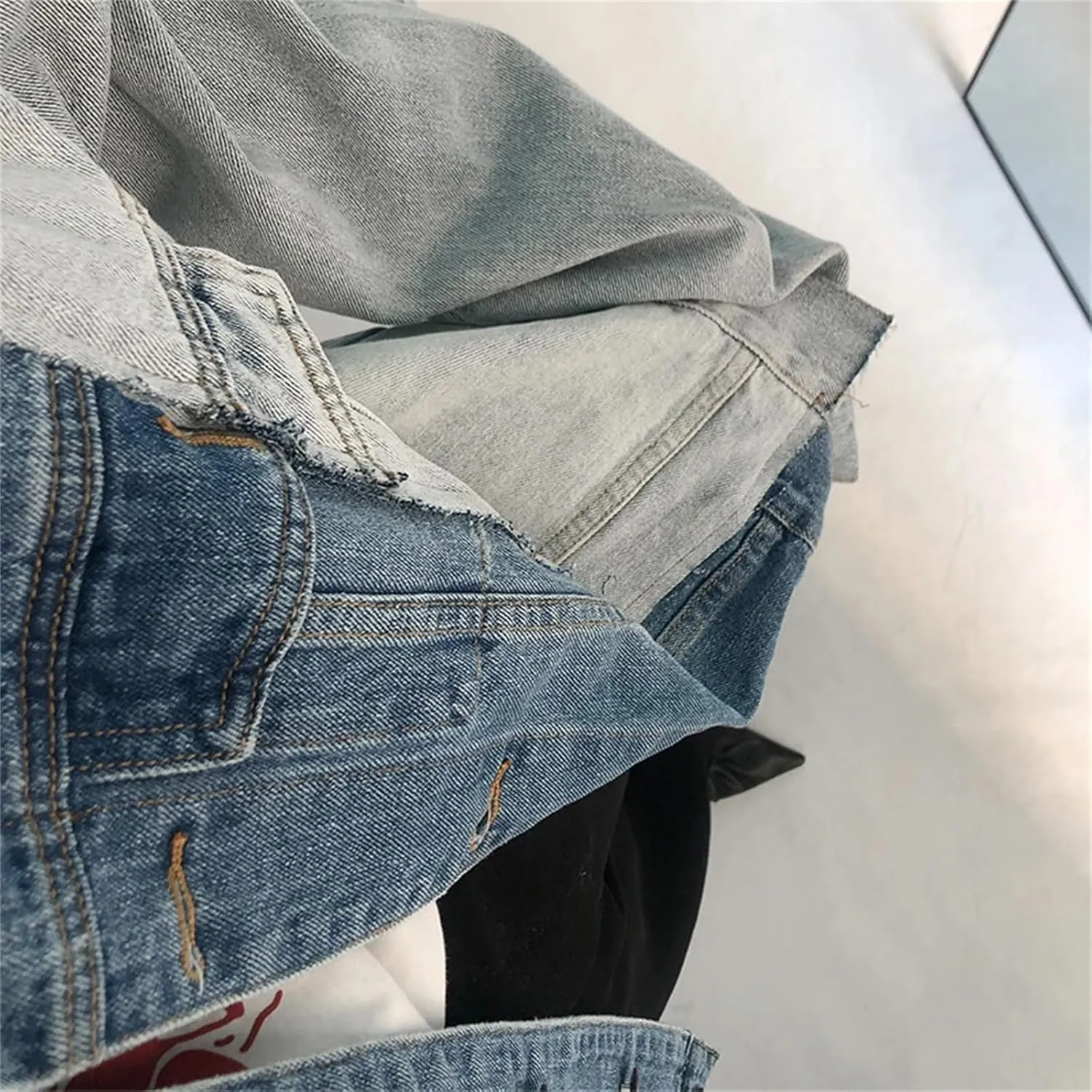 Women Asymmetry Color Matching Jean Jackets Irregular Casual Oversize Single Breasted Denim Coat