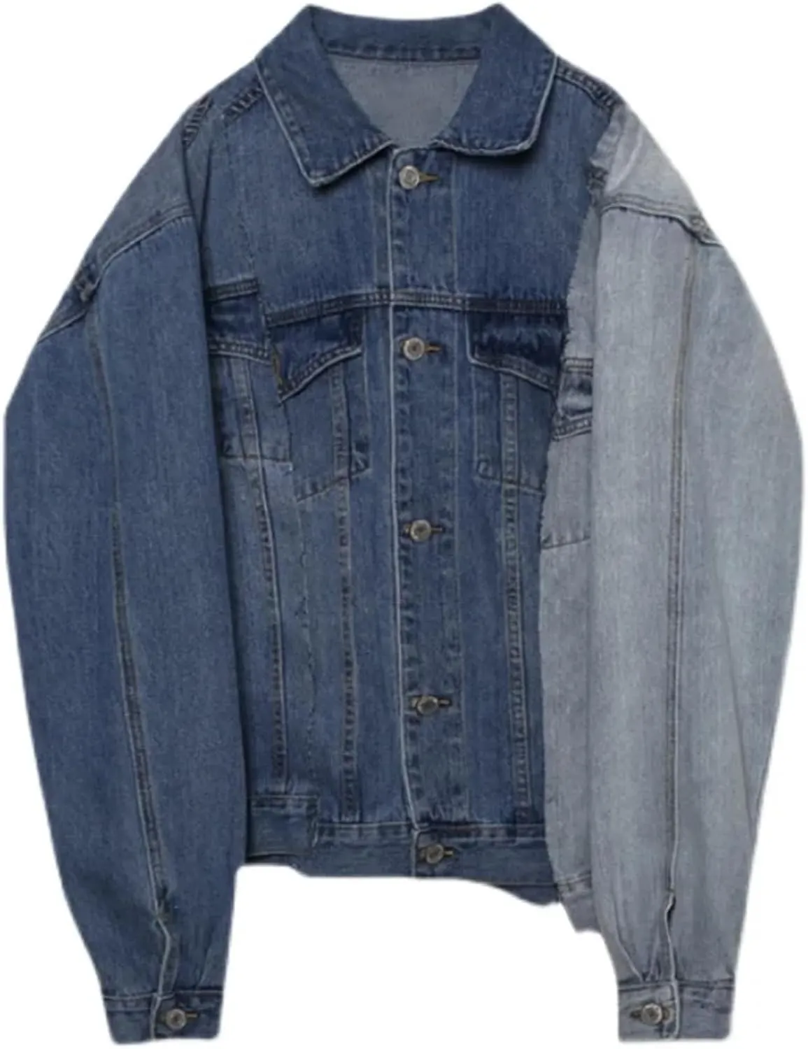 Women Asymmetry Color Matching Jean Jackets Irregular Casual Oversize Single Breasted Denim Coat