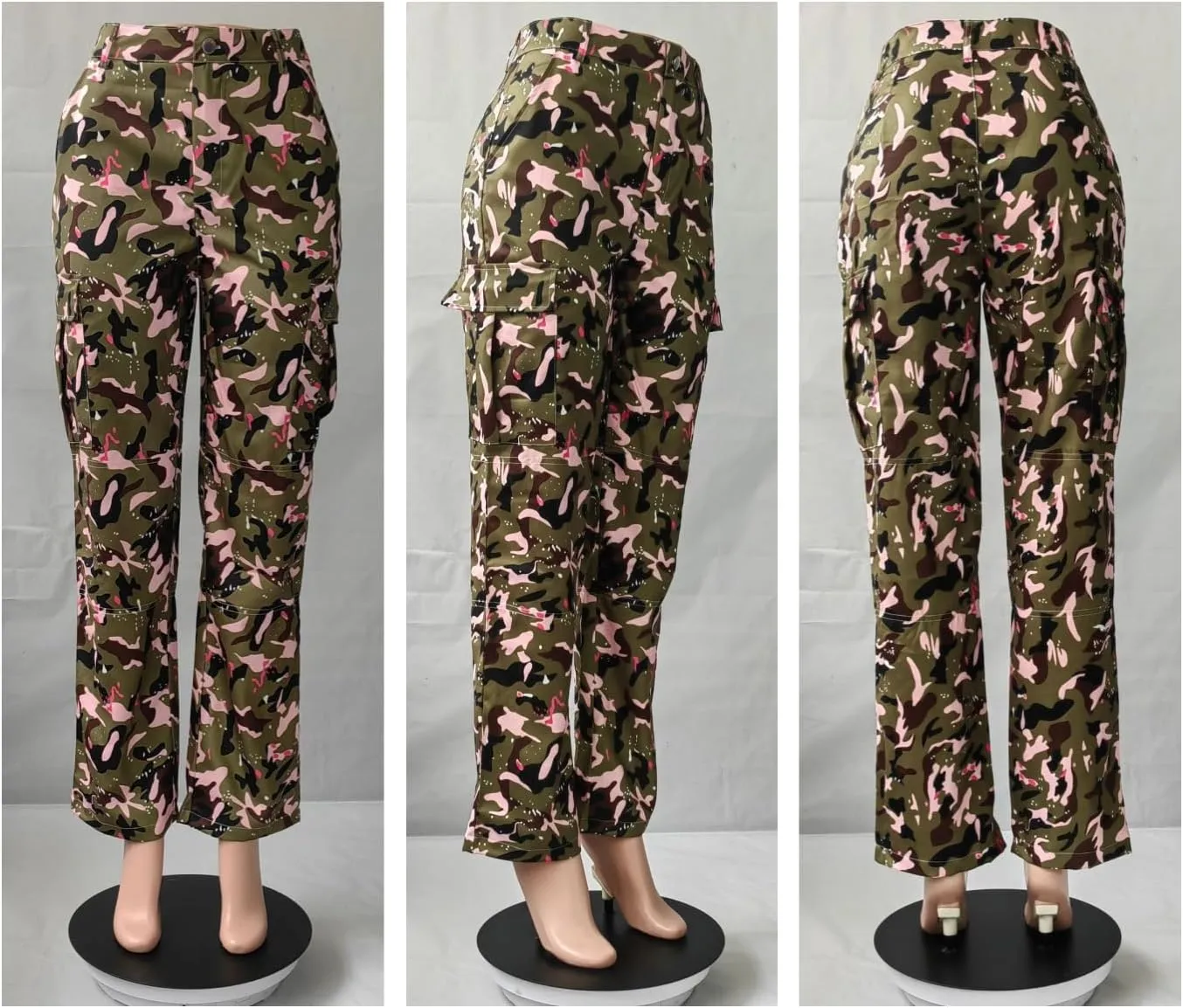 Women Camo Cargo Pants High Waist Baggy Wide Leg Camouflage Army Fatigue Joggers Trousers Slim Fit Pocket Sweatpants