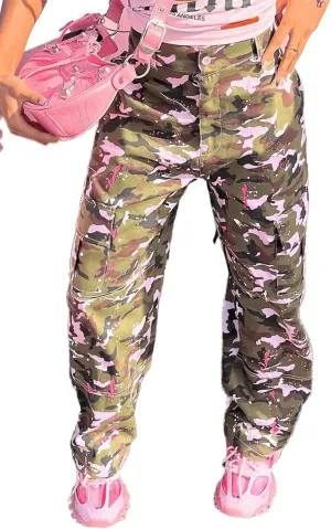 Women Camo Cargo Pants High Waist Baggy Wide Leg Camouflage Army Fatigue Joggers Trousers Slim Fit Pocket Sweatpants