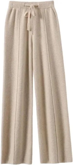 Women Cashmere Pants Knitted Loose Cashmere Wide Leg Pants