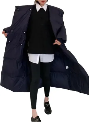 Women Cotton-Padded Coat Big Lapel Bandage Design Thick Long Overcoat Jacket as picture1 S