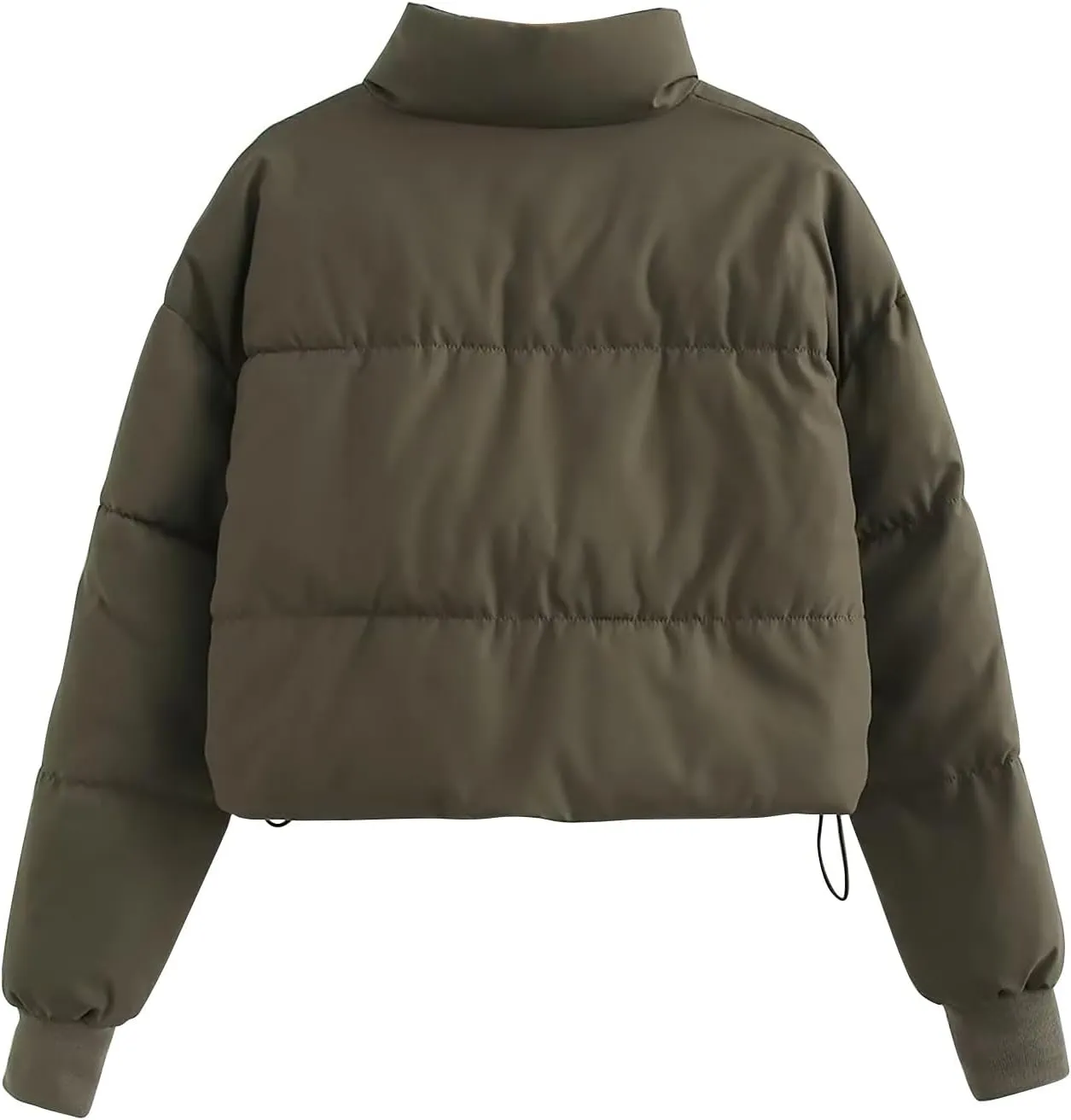 Women Cropped Stand Collar Down Jackets Long Sleeve Solid Full Zipper Puffer Jacket Winter Warm Outdoor Hiking Coat