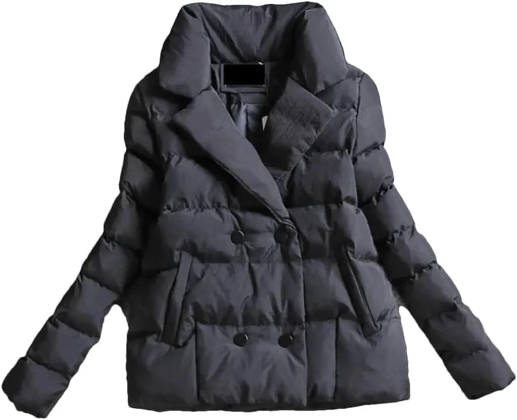Women Down Cotton-Padded Jacket Short Suit Collar Outerwear solid Colour Long Sleeve Coat black M