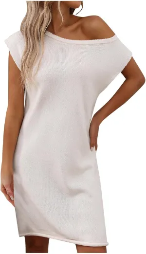 Women Dresses Cold Shoulder Or One Shoulder Short Sleeve Summer Dress Casual Boho Cover Ups Knee Length Beach Dresses