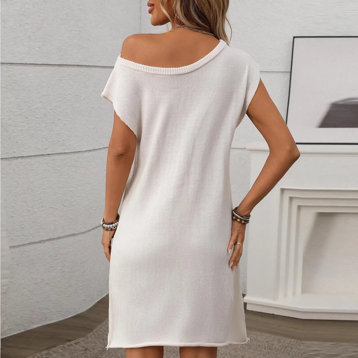 Women Dresses Cold Shoulder Or One Shoulder Short Sleeve Summer Dress Casual Boho Cover Ups Knee Length Beach Dresses